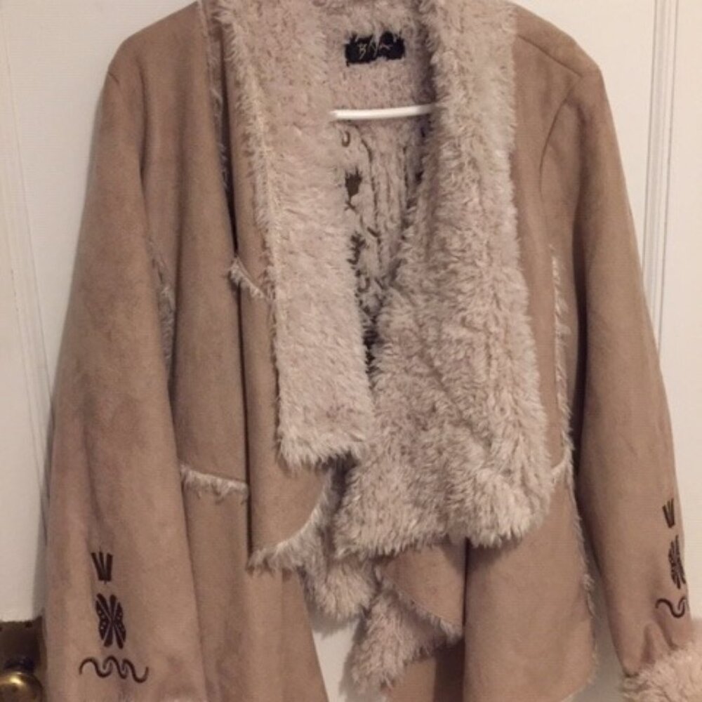 Western Embroidered Fake Fur and ultra suede fall coat